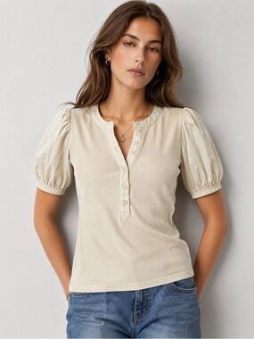 Jcrew Women’s Cream Puff Sleeve Henley Top